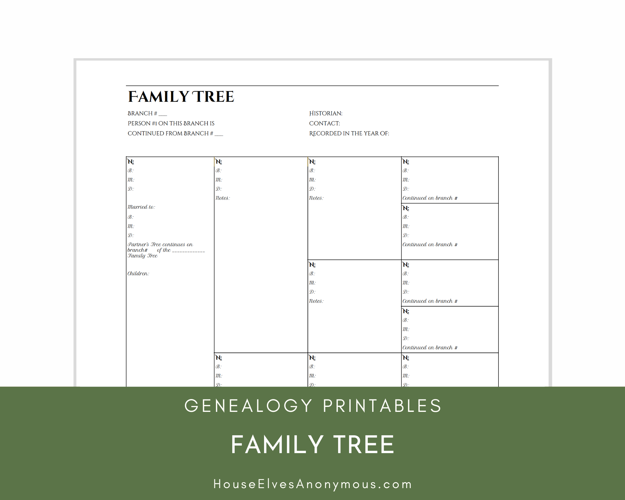 4 Generation Family Tree Chart BLACK - House Elves Anonymous